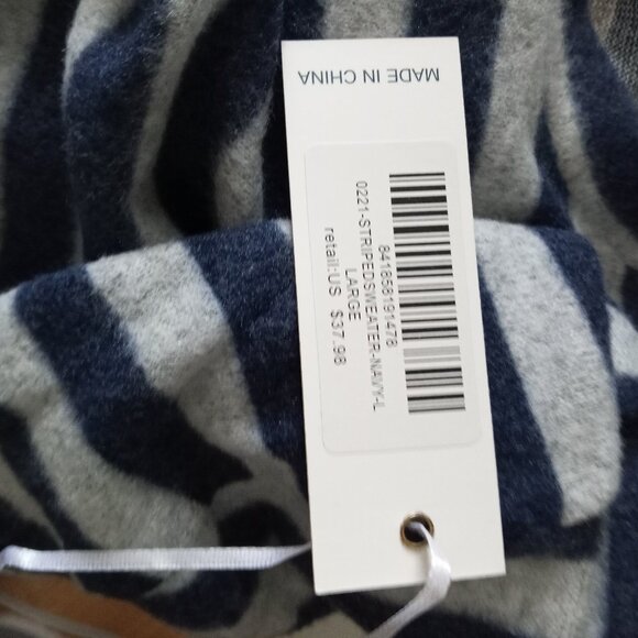 Simply Southern Striped Sweater Tunic with Buttons on Side Navy/Gray sz L NWT - Picture 9 of 10